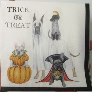 2-Cat and Dog Halloween Cocktail Decoupage Napkins-Halloween Decoupage Napkins image 1