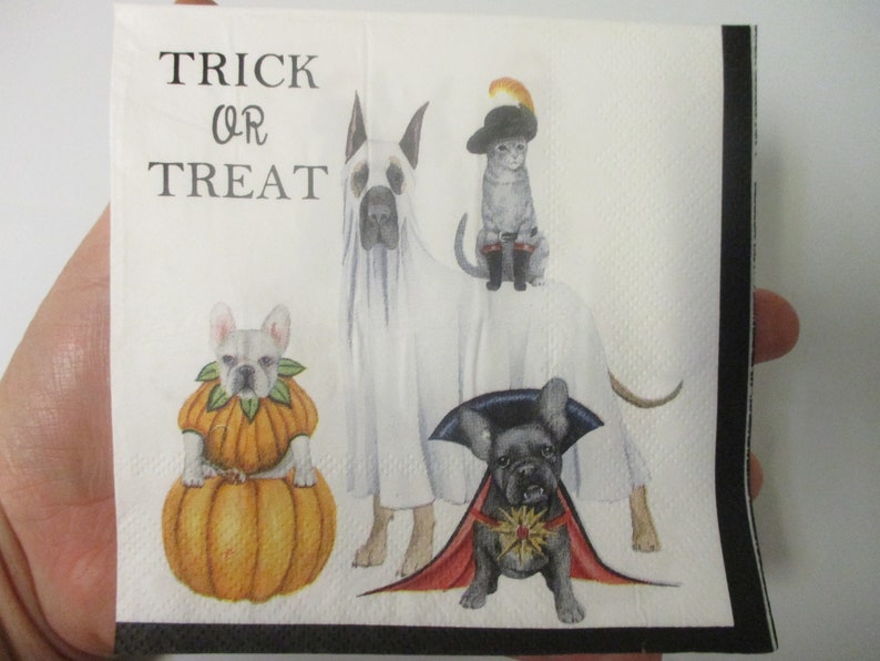2-Cat and Dog Halloween Cocktail Decoupage Napkins-Halloween Decoupage Napkins image 1