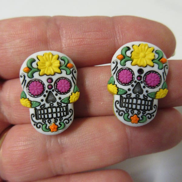 FREE SHIPPING! Yellow Sugar Skull Stud Earrings-Halloween Earrings-Day Of The Dead Earrings