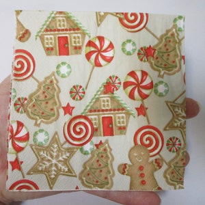 2-Gingerbread Man Cocktail Decoupage Napkins-Christmas Decoupage Napkins-Christmas Cookie Napkins-Gingerbread House Napkins