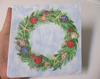 2 serviettes de table pour décoration cocktail couronne de Noël - serviettes de table pour Noël tropical-serviettes pour décoration de Noël-serviettes de plage pour Noël