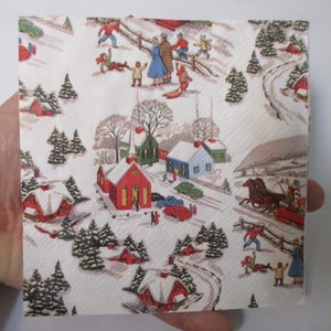 2-Christmas Scene Cocktail Decoupage Napkins-Christmas Decoupage Napkins-Retro Christmas Town Napkins