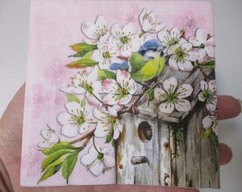 2-Floral Birdhouse Cocktail Decoupage Napkins-Spring Decoupage Napkins-Summer Decoupage Napkins-Bird Decoupage Napkins
