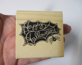 Happy Halloween Spider Web Rubber Stamp-Halloween Stamps