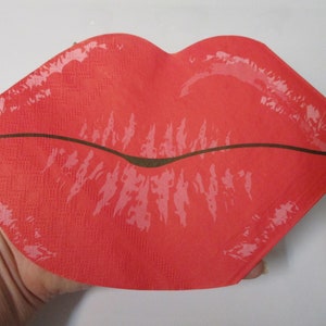 2-LARGE Lip Shaped Luncheon Decoupage Napkins-Valentine&#39;s Day Decoupage Napkins-Valentine Decoupage Napkins-Lip Decoupage Napkins