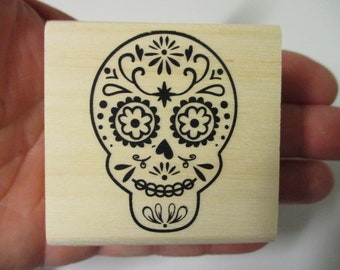 Sugar Skull Rubber Stamp-Halloween Stamps-Day Of The Dead Stamps-Dia De Los Muertos Stamps