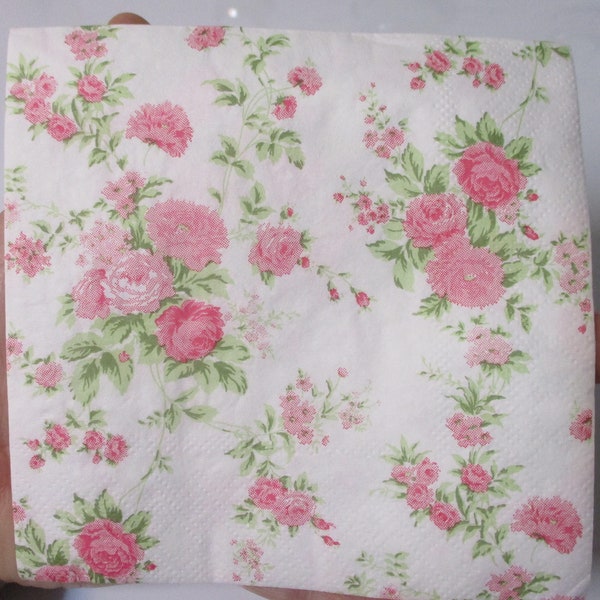 2-Shabby Chic Pink Roses Cocktail Decoupage Napkins-Spring Decoupage Napkins-Summer Decoupage Napkins-Floral Decoupage Napkins