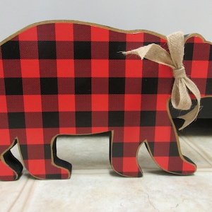 Rustic Buffalo Plaid Wood Bear Decor-Christmas Decor-Rustic Christmas Decor-Lodge Decor-Bear Decor-Cabin Decor