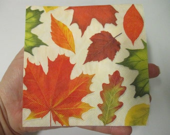 2-Fall Leaves Cocktail Decoupage Napkins-Fall Decoupage Napkins-Autumn Decoupage Napkins-Thanksgiving decoupage napkins