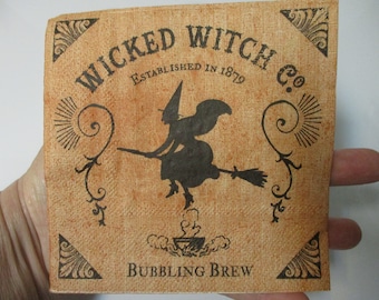 2-Rustic Wicked Witch Cocktail Decoupage Napkins-Halloween Decoupage Napkins-Fall Decoupage Napkins-Halloween Label Napkins-
