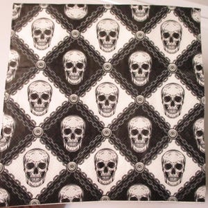 2-Black and White Harlequin Skull Luncheon Decoupage Napkins-Halloween Decoupage Napkins-Halloween Collage Napkins-DIa De Muertos Napkins