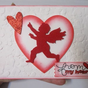 Embossed Felt Cupid Handmade Valentine&#39;s Day Card-From My Heart Valentine Card-Handmade Valentine Card