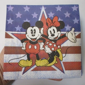 2-Mickey and Minnie Mouse July 4th Luncheon Decoupage Napkins-4th Of July Decoupage Napkins-Disney Decoupage Napkins