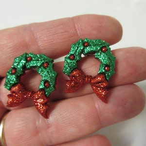 FREE SHIPPING! Glitter Christmas Wreath Stud Earrings-Christmas Earrings