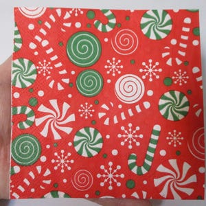 2-Red and Green Christmas Candy Cocktail Decoupage Napkins-Christmas Decoupage Napkins-Peppermint Decoupage Napkins-Christmas Collage Napkin