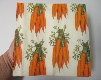 2-Carrots Luncheon Decoupage Napkins-Easter Decoupage Napkins-Spring Decoupage Napkins-Carrot Bunch Napkins