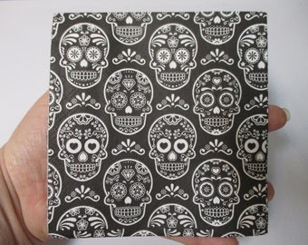 2-Black and White Sugar Skull Cocktail Decoupage Napkins-Halloween Decoupage Napkins-Dia De Los Muertos Napkins-Day Of The Dead Napkins