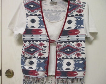 1980's Womens Tribal-Southwestern Fringed Top Size Medium-Women's Tee Shirt-Vested Blouse