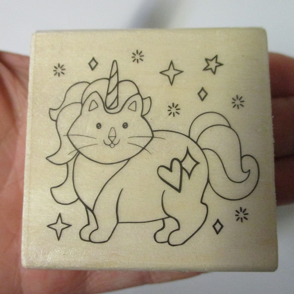 Unicorn Kitten Rubber Stamp-Kitten Unicorn Stamp