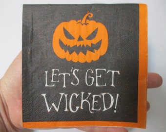 Let's Get Wicked Pumpkin Cocktail Decoupage Napkins-Halloween Decoupage Napkins-Fall Decoupage Napkins-Autumn Decoupage Napkins