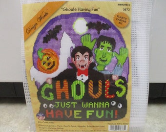 Ghouls Just Wanna Have Fun Halloween Plastic Canvas Kit-Monster Plastic Canvas Kit-Vampire Plastic Canvas Kit-Ghost Plastic Canvas Kit