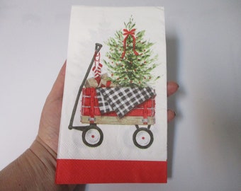 2-Christmas Tree Wagon Guest Towel Decoupage Napkins-Christmas Decoupage Napkins