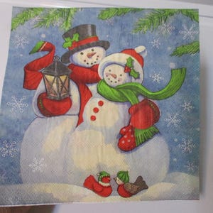 2-Snowman Couple Luncheon Decoupage Napkins-Christmas Decoupage Napkins-Winter Decoupage Napkins-Christmas Scene Napkins