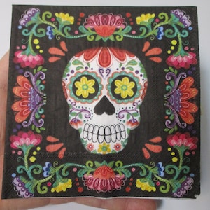 2-Sugar Skull Cocktail Decoupage Napkins-Halloween Decoupage Napkins-Dia De Los Muertos Napkins-Day Of The Dead Napkins