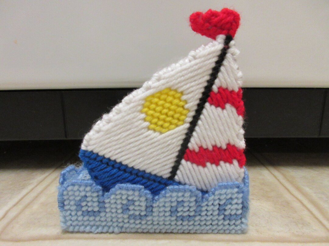 4 Piece Plastic Canvas Sailboat Coasters-summer Decor-summer Coasters ...