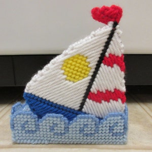 4 Piece Plastic Canvas Sailboat Coasters-Summer Decor-Summer Coasters-Sailing Coasters-Handmade Plastic Canvas-Plastic Canvas Coasters