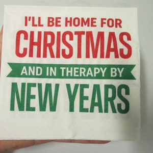 2-Single Humorous Christmas Cocktail Decoupage Napkins-New Year Napkins-Christmas Decoupage Napkins