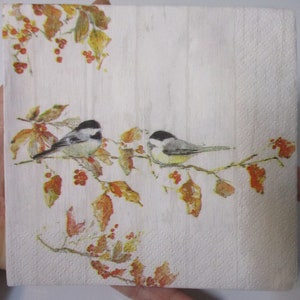 2-Fall Birds Cocktail Decoupage Napkins-Fall Decoupage Napkins-Autumn Decoupage Napkins-Thanksgiving Decoupage Napkins