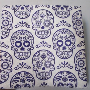 2-Blue Sugar Skull Luncheon Decoupage Napkins-Halloween Decoupage Napkins-Dia De Los Muertos Napkins-Day Of The Dead Napkins