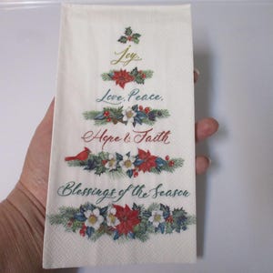 2-Christmas Greetings Word Christmas Tree Guest Towel Decoupage Napkins-Christmas Decoupage Napkins-Christmas Collage Napkins
