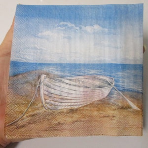 2-Boat and Beach Chair Cocktail Decoupage Napkins-Summer Decoupage Napkins-Beach Decoupage Napkins-Beach Scene Decoupage Napkins