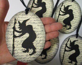 6 LARGE Old Witch Tags-Halloween Tags-Halloween Decor-Ugly Witch Tags-Hand Stamped Tags