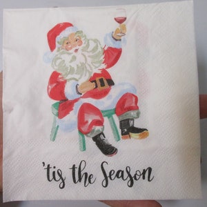 2-Tis The Season Santa Cocktail Decoupage Napkins-Christmas Decoupage Napkins