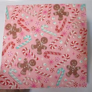 2-Pink Gingerbread Man Luncheon Decoupage Napkins-Christmas Decoupage Napkins-Candy Cane Napkins-Christmas Collage Napkins