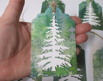 6-Large Handmade Rustic Woodland Christmas Tree Tags-Christmas Tags-Green Christmas Tags