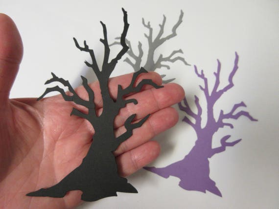 6 Halloween Tree Die Cuts-Halloween Die Cuts-Spooky Tree Die Cuts-Black, Purple, or Grey Tree Die Cuts-Branch Tree Die Cuts