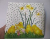 2-Easter Chicks and Daffodils Luncheon Decoupage Napkins-Easter Decoupage Napkins-Spring Decoupage Napkins