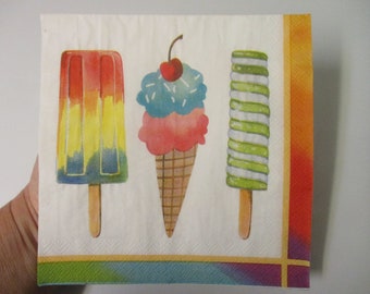 2-Popsicle and Ice Cream Cone Summer Luncheon Decoupage Napkins-Summer Decoupage Napkins