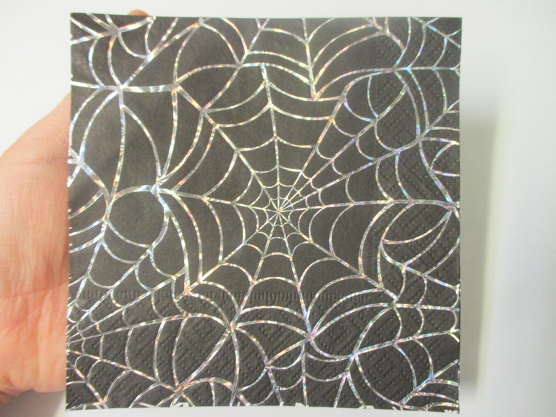 2-Holographic Spiderweb Cocktail Decoupage Napkins-Halloween Decoupage Napkins image 1