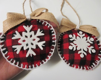 Rustic Buffalo Plaid Snowflake Christmas Ornaments-Fabric Christmas Ornaments-Christmas Decor-Winter Decor-Felt Christmas Ornaments