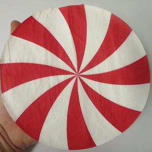 2-Round Peppermint Luncheon Decoupage Napkins-Christmas Decoupage Napkins-Candy Cane Decoupage Napkins