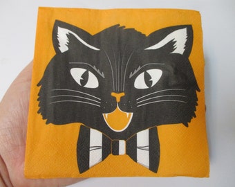 2-Retro Black Cat Cocktail Decoupage Napkins-Halloween Decoupage Napkins-Halloween Cat Decoupage Napkins-Retro Halloween Napkins