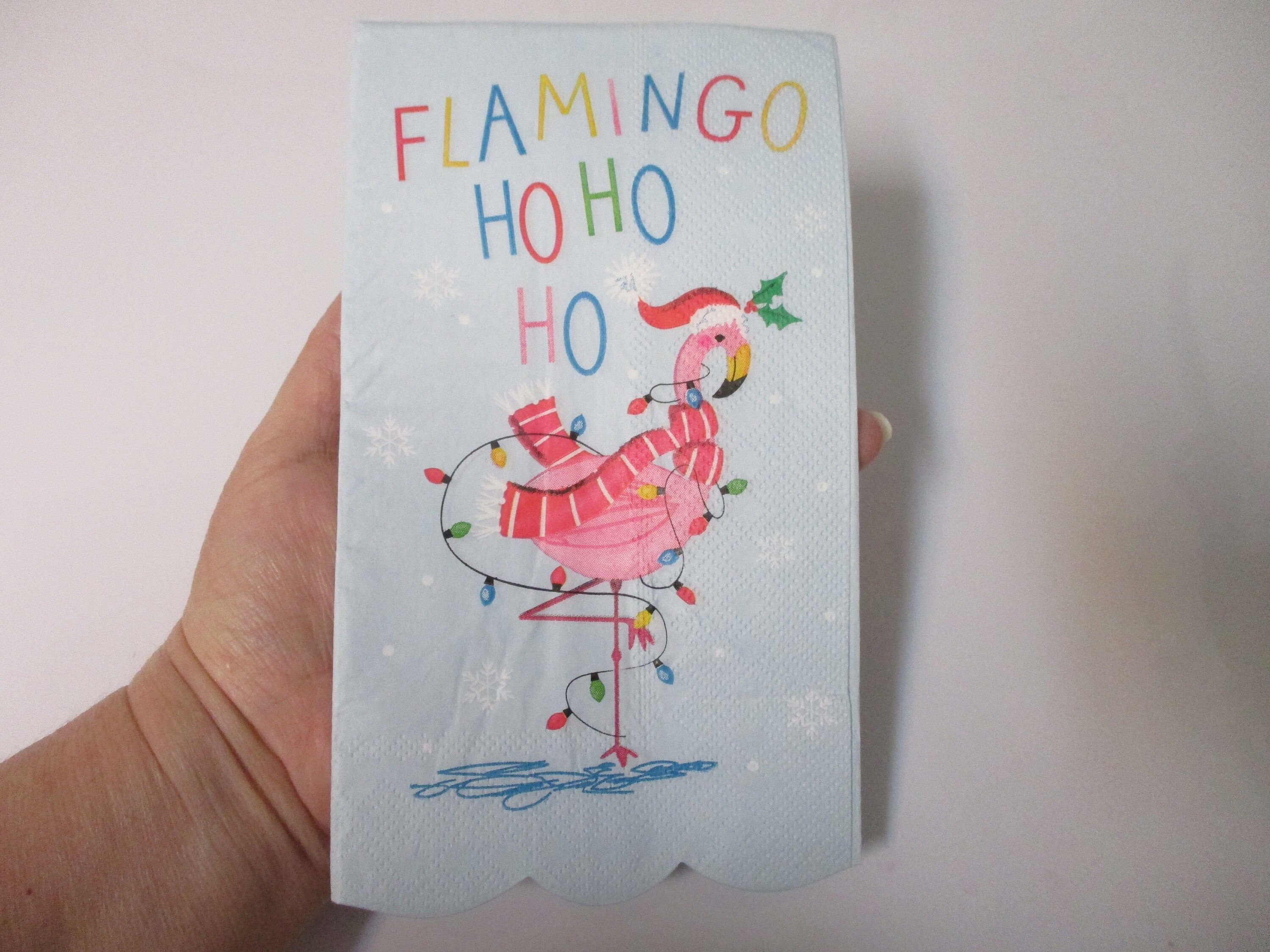 2-Christmas Flamingo Guest Towel Decoupage Napkins-Christmas Decoupage Napkins-Tropical Christmas Napkins