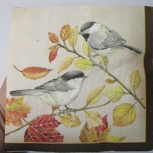 2-Fall Birds Luncheon Decoupage Napkins-Fall Decoupage Napkins-Autumn Decoupage Napkins-Thanksgiving Decoupage Napkins