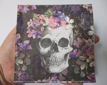 2-Floral Skull Cocktail Decoupage Napkins-Halloween Decoupage Napkins-Sugar Skull Decoupage Napkins-Day Of The Dead Napkins-Skeleton Napkins