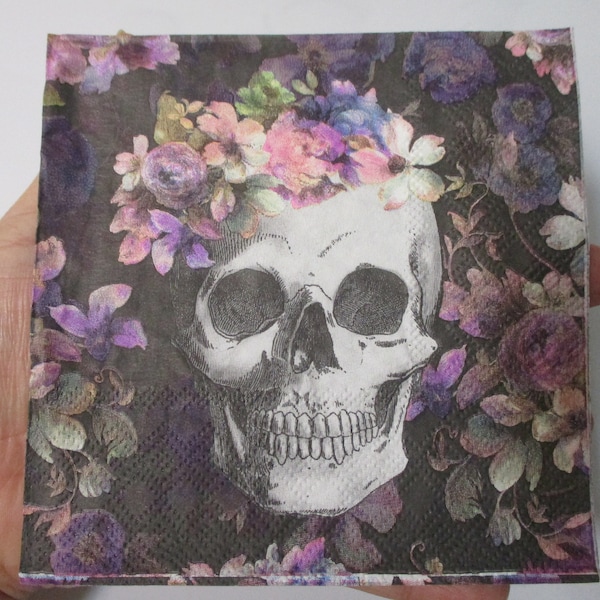 2-Floral Skull Cocktail Decoupage Napkins-Halloween Decoupage Napkins-Sugar Skull Decoupage Napkins-Day Of The Dead Napkins-Skeleton Napkins